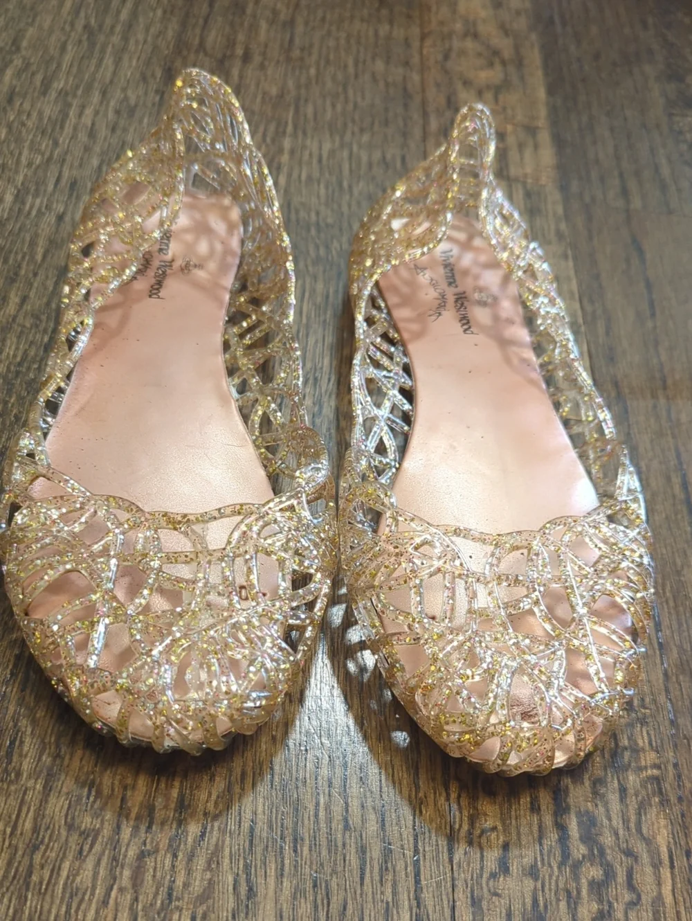 Vivienne Westwood Anglomania Y2K Vibes Melissa Gold Glitter Jelly Flats Size 40